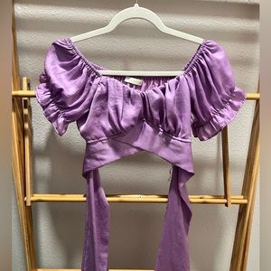 O. VIEDO- Purple cropped crossover tie bow top